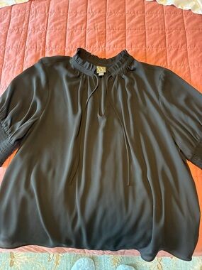 Worthington Black Ruffle-Neck Tie Blouse